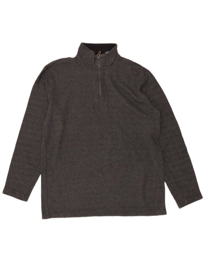 CHAPS Mens Zip Neck Jumper Sweater Large Grey Chevron Cotton