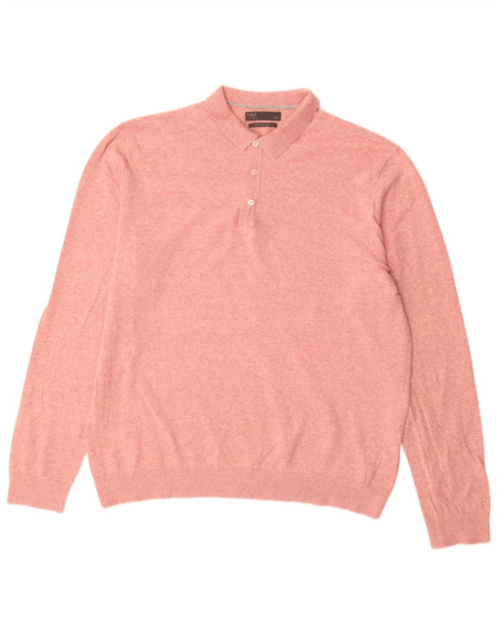 Marks & Spencer Pull à col polo pour homme en coton rose Taille L