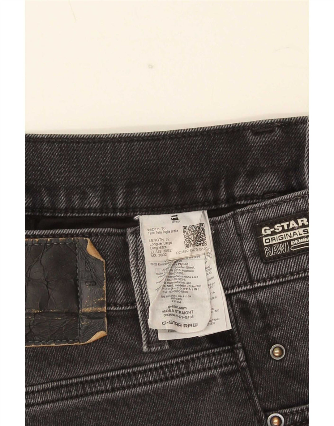 G-Star Jean droit homme W30 L32 gris coton