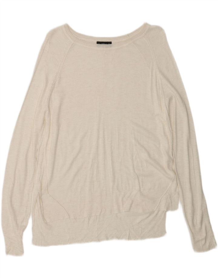 ZARA Femme Pull Col Bateau UK 14 Medium Blanc