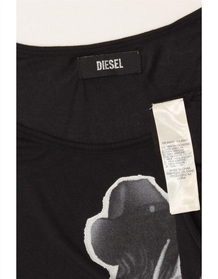 Diesel T-Shirt Graphique Femme UK 16 Large Noir Viscose