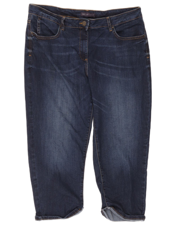 Marks & Spencer Jean Capri pour femme UK 16 Large W38 L20 Bleu marine Coton