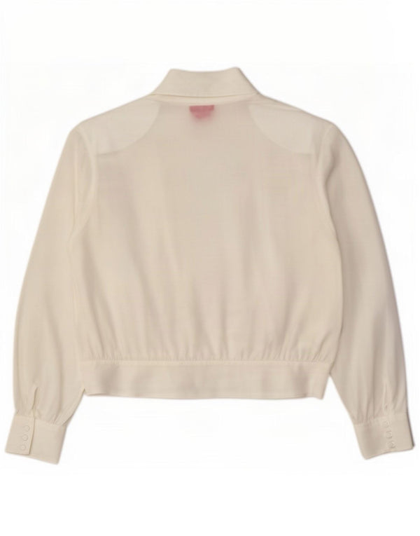 vintage Femme Crop Shirt Blouse IT 48 XL Blanc Polyester