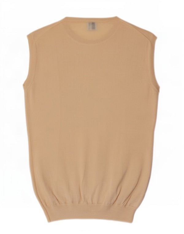 Trussardi Débardeur Gilet Femme UK 12 Laine Mérinos Jaune Moyen