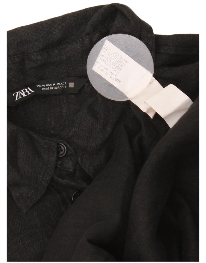 Zara Chemise surdimensionnée pour femme UK 14 Lin noir moyen