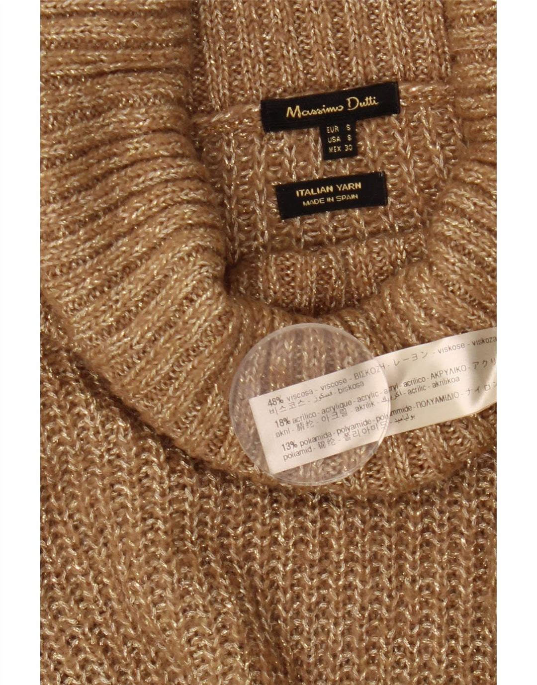 Massimo Dutti Pull col roulé pour femme UK 10 Petit Beige Moucheté