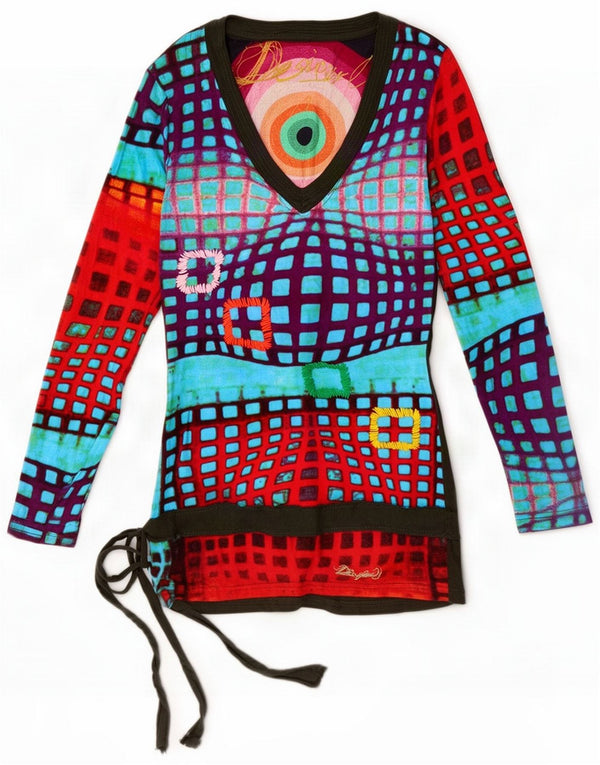 Desigual Haut graphique à manches longues pour femme UK 4 XS Géométrique multicolore