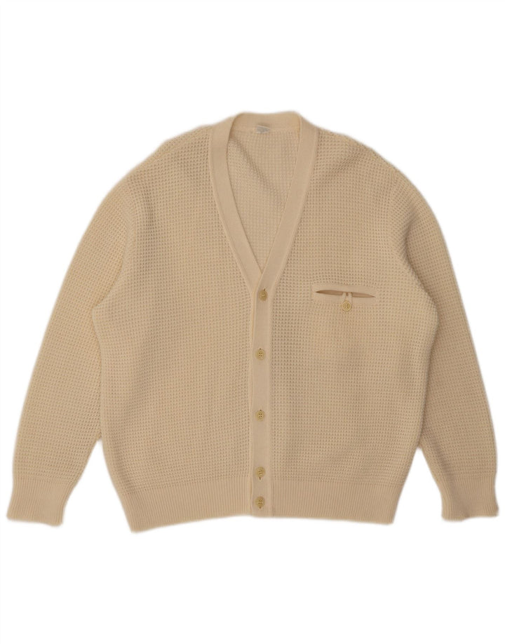 vintage Mens Cardigan Pull Moyen Off White Wool