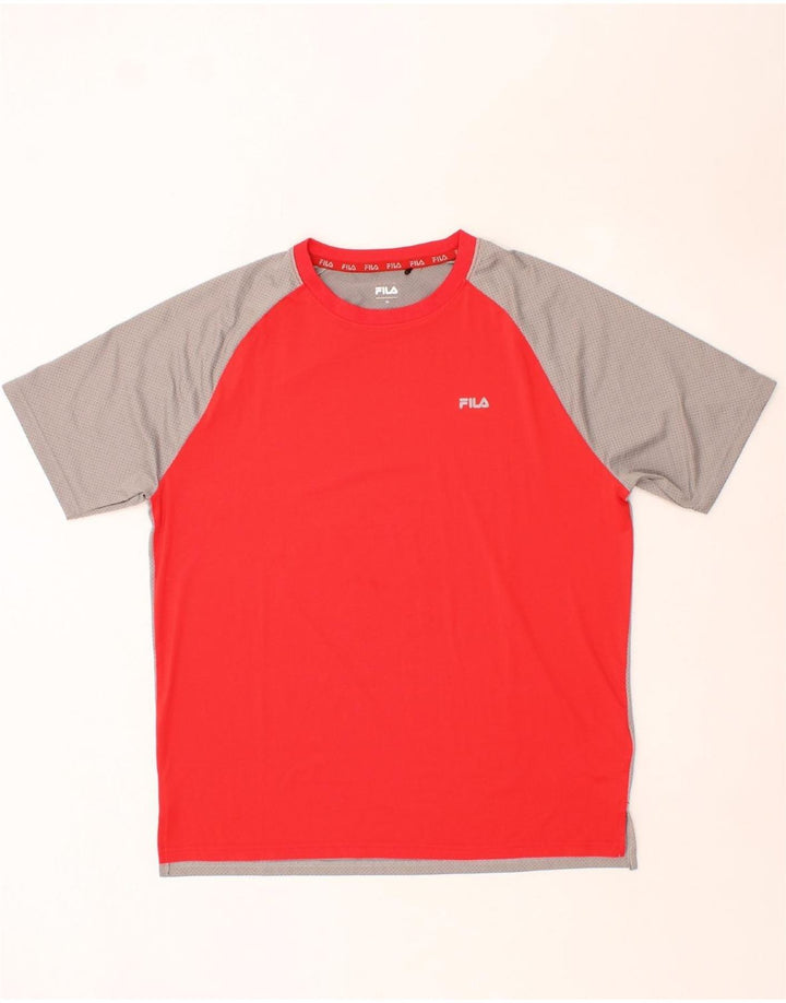 FILA Mens T-Shirt Top XL Red Colourblock Polyester Vintage Fila and Second-Hand Fila from Messina Hembry 