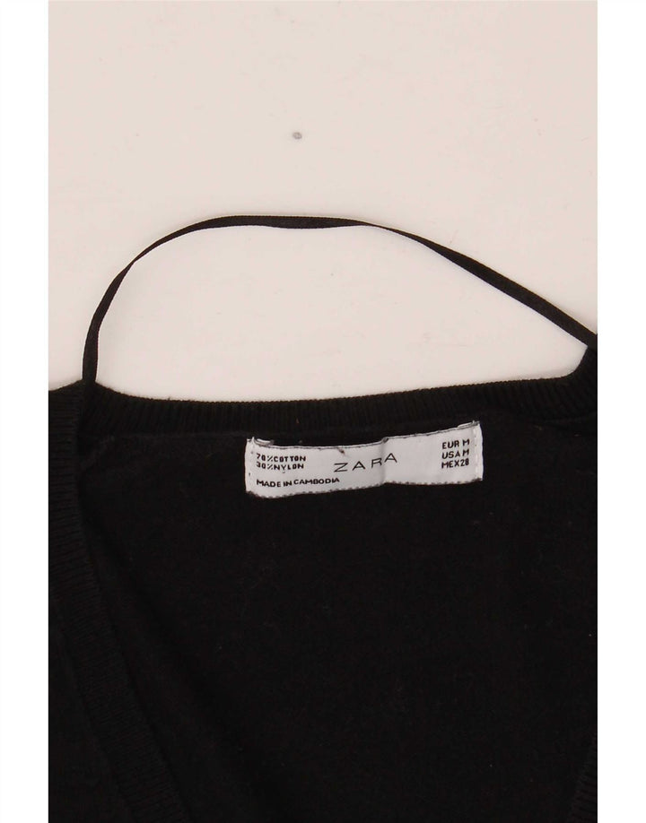 Zara Pull col en V pour femme UK 14 en coton noir moyen