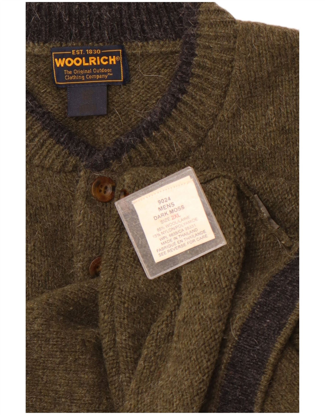 WOOLRICH Pull à col boutonné pour homme 2XL en laine kaki