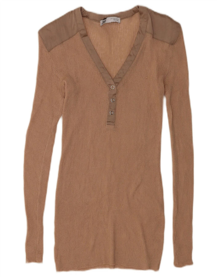 Zara Haut à manches longues pour femme UK 10 Small Beige Colourblock