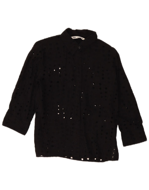 Zara Chemisier à manches 3/4 pour femme UK 14 en coton noir moyen