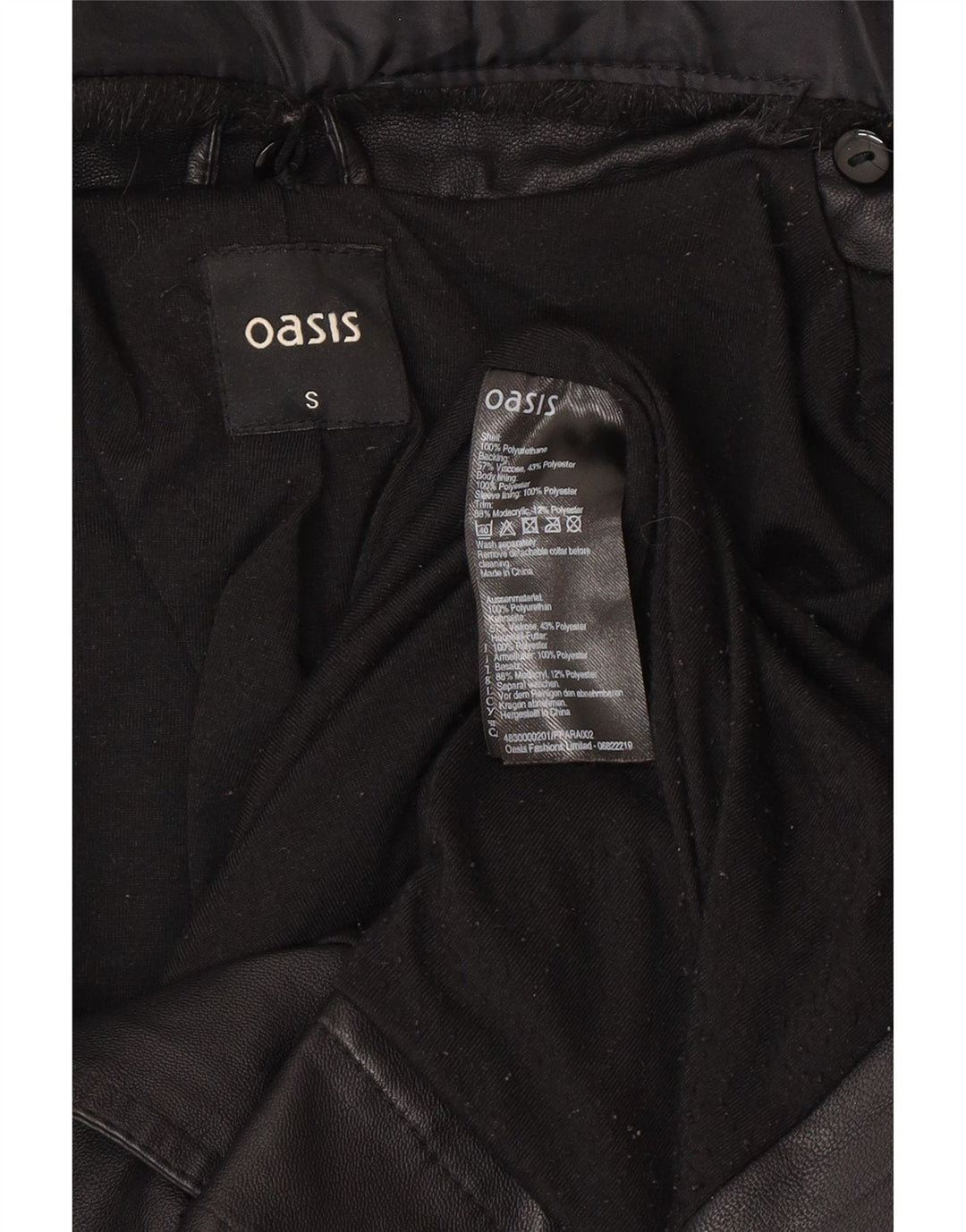 Oasis Veste de motard en simili cuir pour homme UK 36 Small Noir Polyéthylène