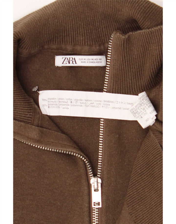 Zara Pull Col Zippé Homme Marron Moyen Coton
