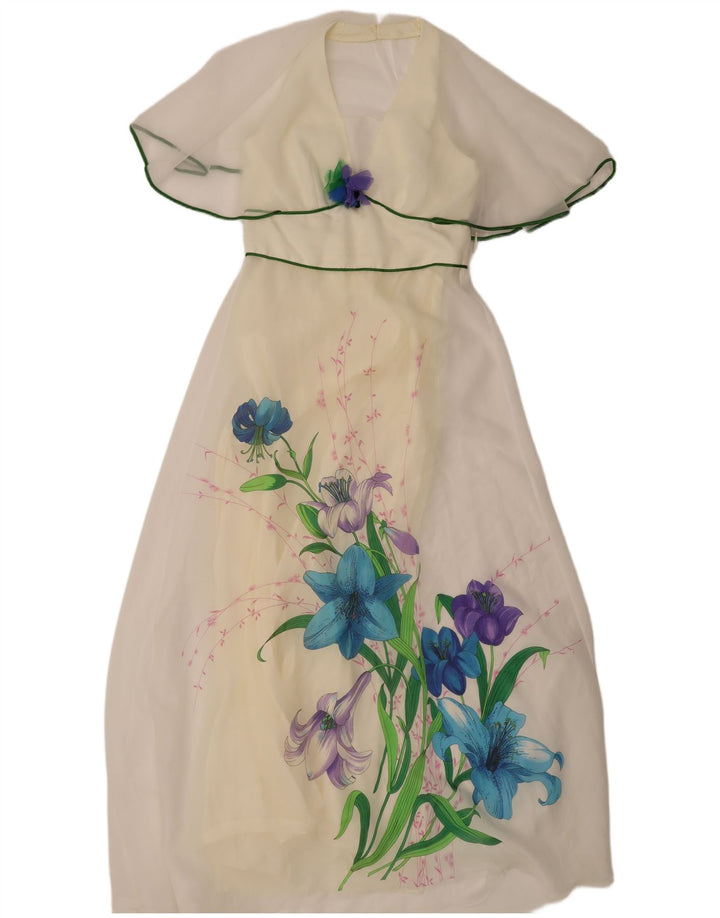 Robe Maxi Femme Vintage IT 46 Grand Polyester Floral Blanc