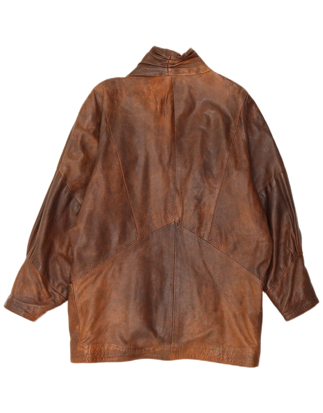 Veste en cuir surdimensionnée femme vintage UK 10 Petit cuir brun