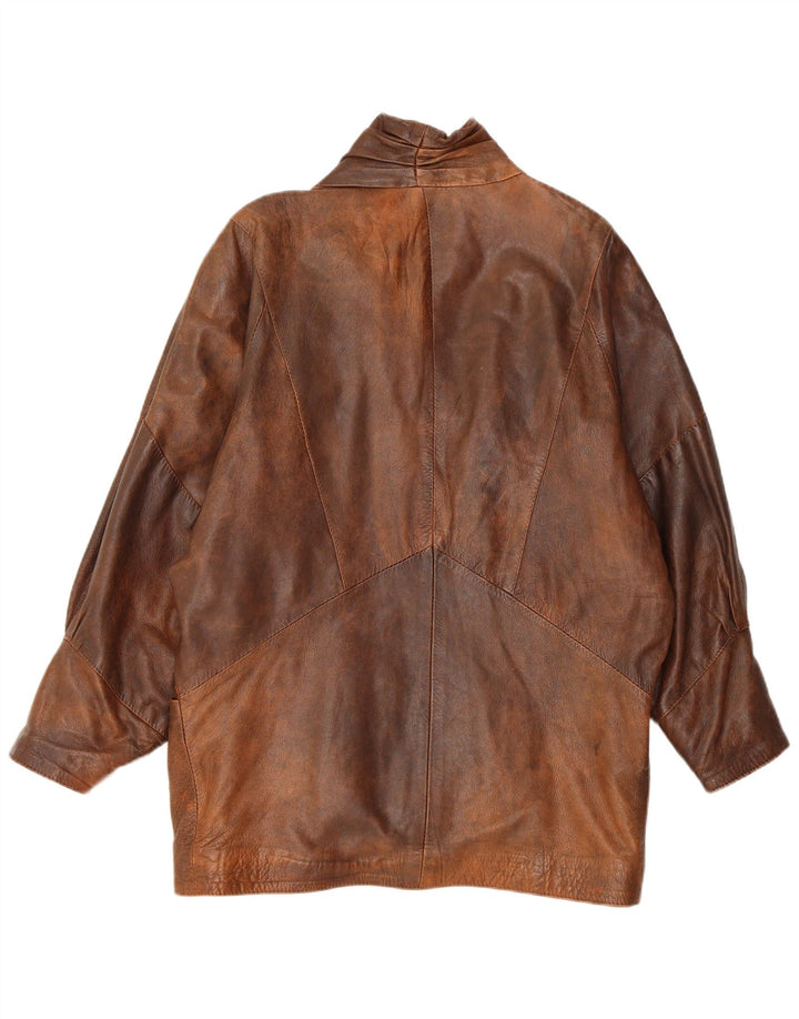 Veste en cuir surdimensionnée femme vintage UK 10 Petit cuir brun