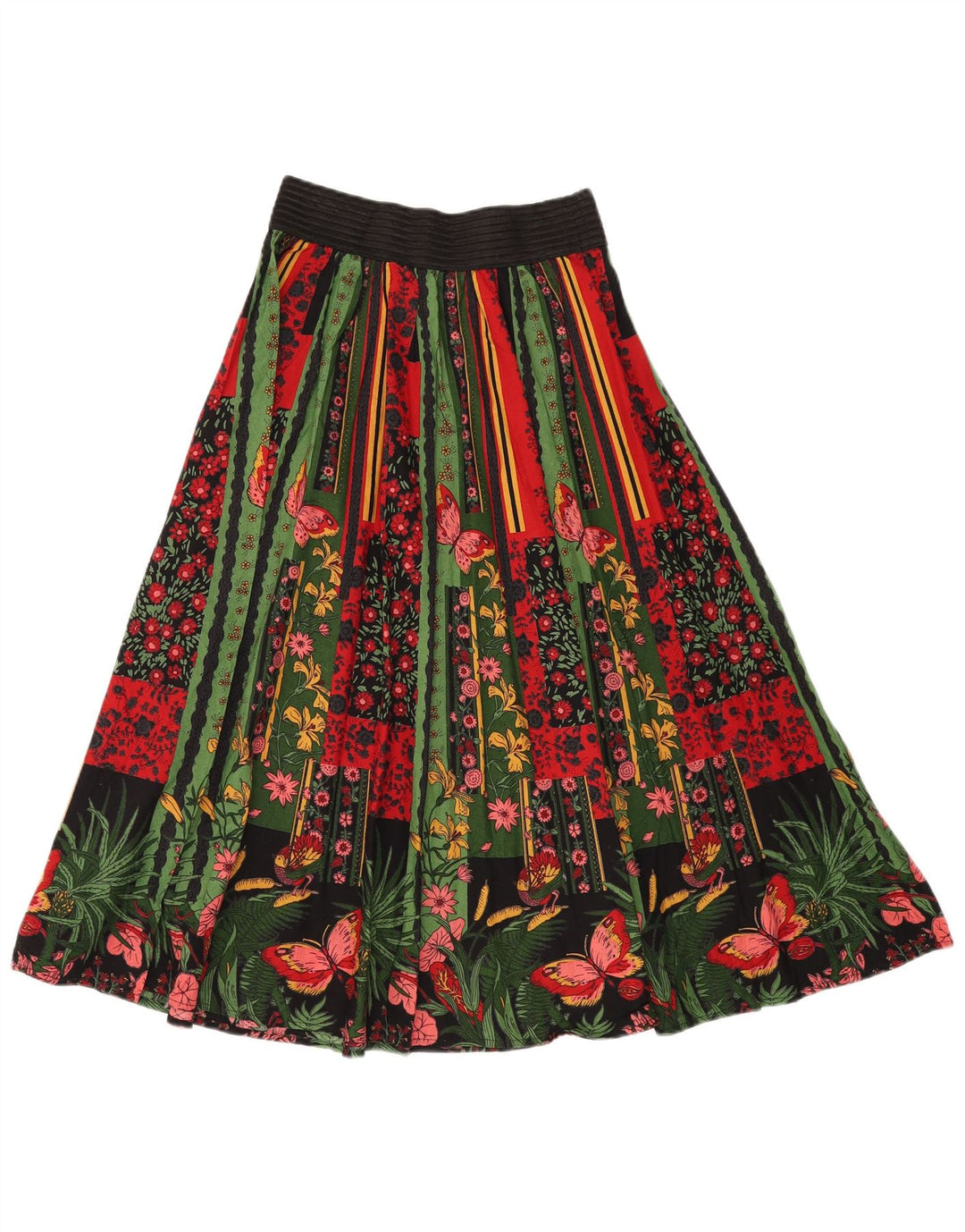 VINTAGE Jupe trapèze taille haute femme W24 XS Coton floral multicolore