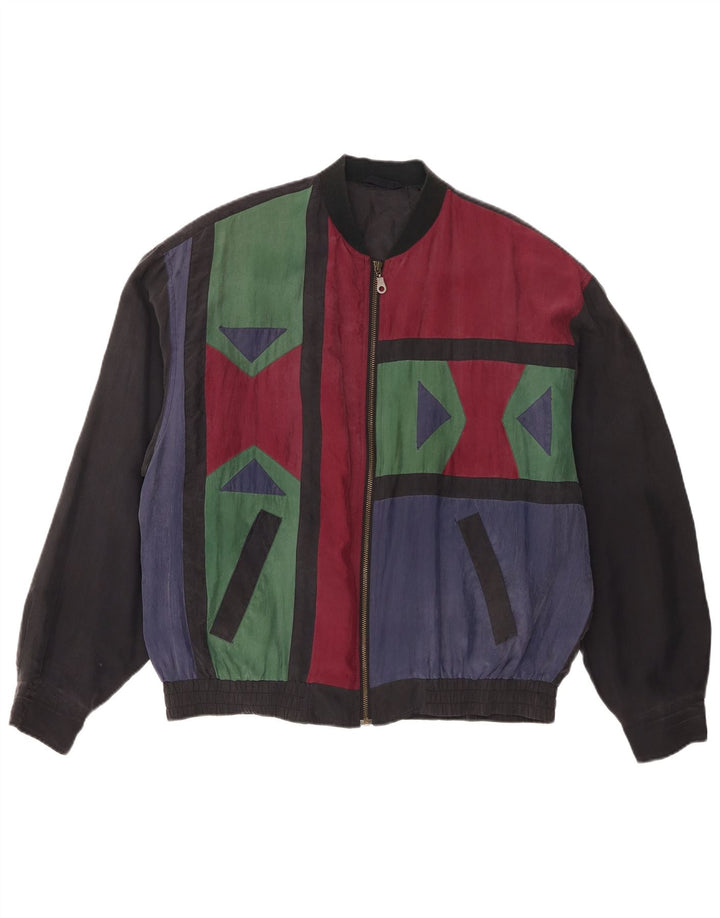 Veste Bomber Homme Vintage IT 48/50 Soie Géométrique Multicolore Moyenne