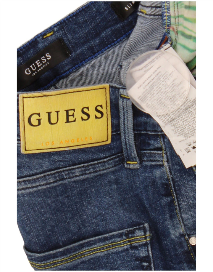 Guess Jean Slim effet vieilli W32 L33 bleu viscose pour homme