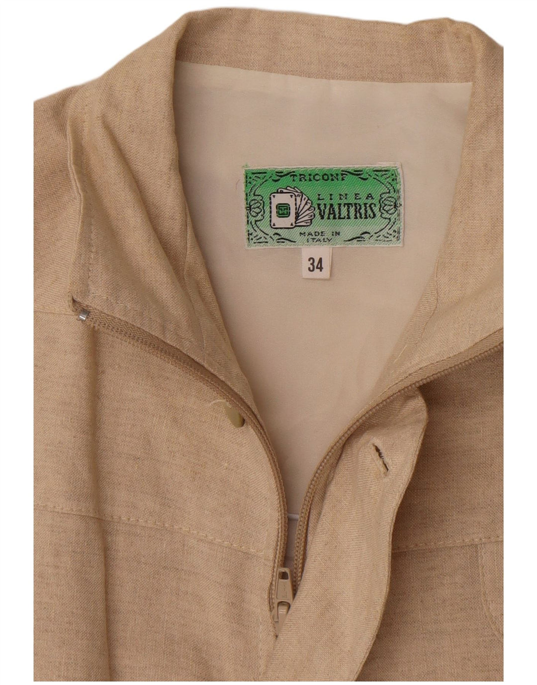 vintage Femme Veste Bomber Oversize IT 34 2XS Lin Beige