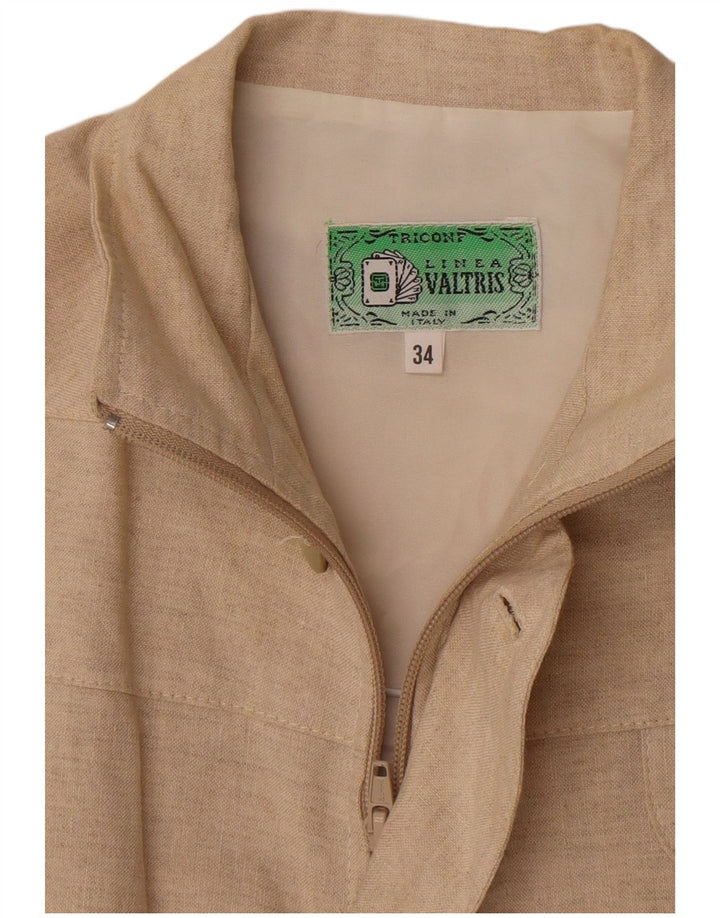 vintage Femme Veste Bomber Oversize IT 34 2XS Lin Beige