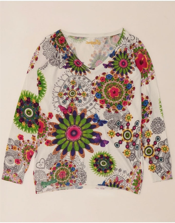 Desigual Pull col V pour femme UK 44 Medium Multicolore Floral