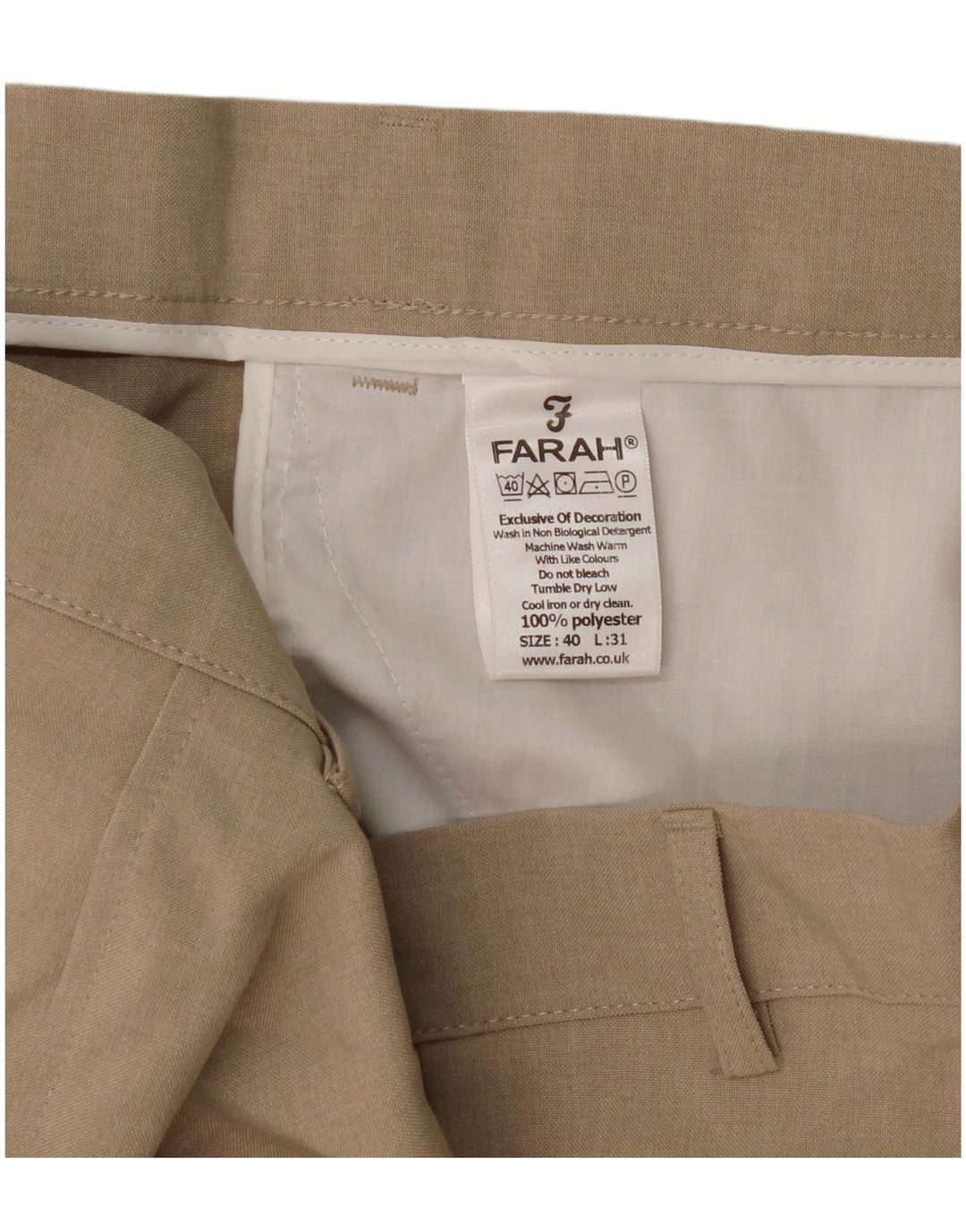 Farah Pantalon décontracté droit pour homme W40 L31 Beige Polyester