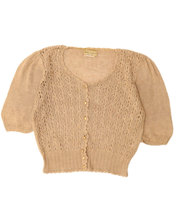 MARIELLA BURANI Pull cardigan à manches courtes pour femme UK 16 Large Beige