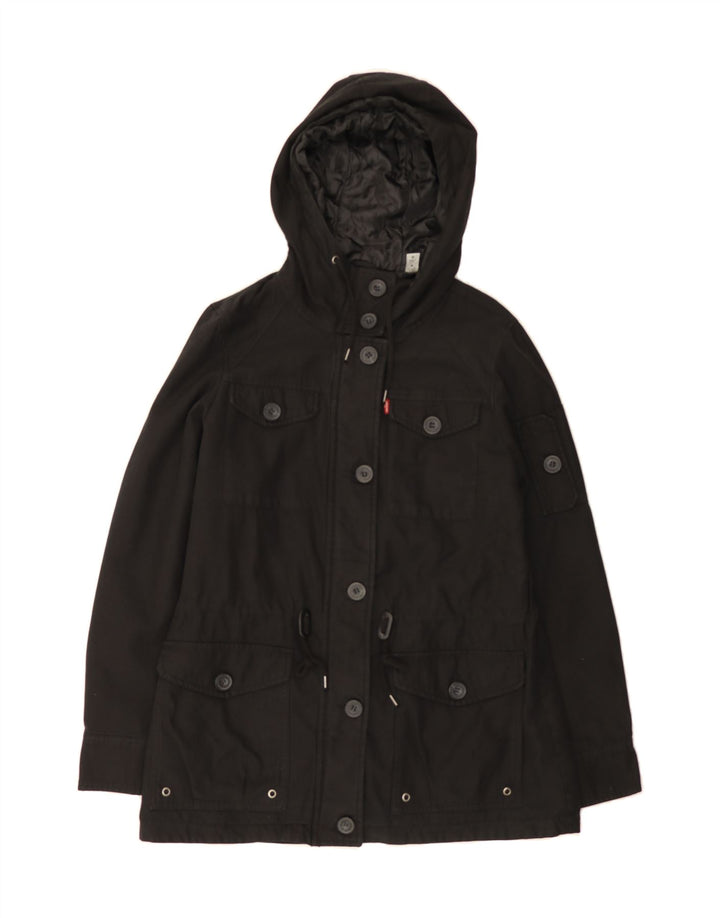 LEVI'S Womens Hooded Utility Jacket UK 14 Medium Black Cotton Vintage Levi's and Second-Hand Levi's from Messina Hembry 