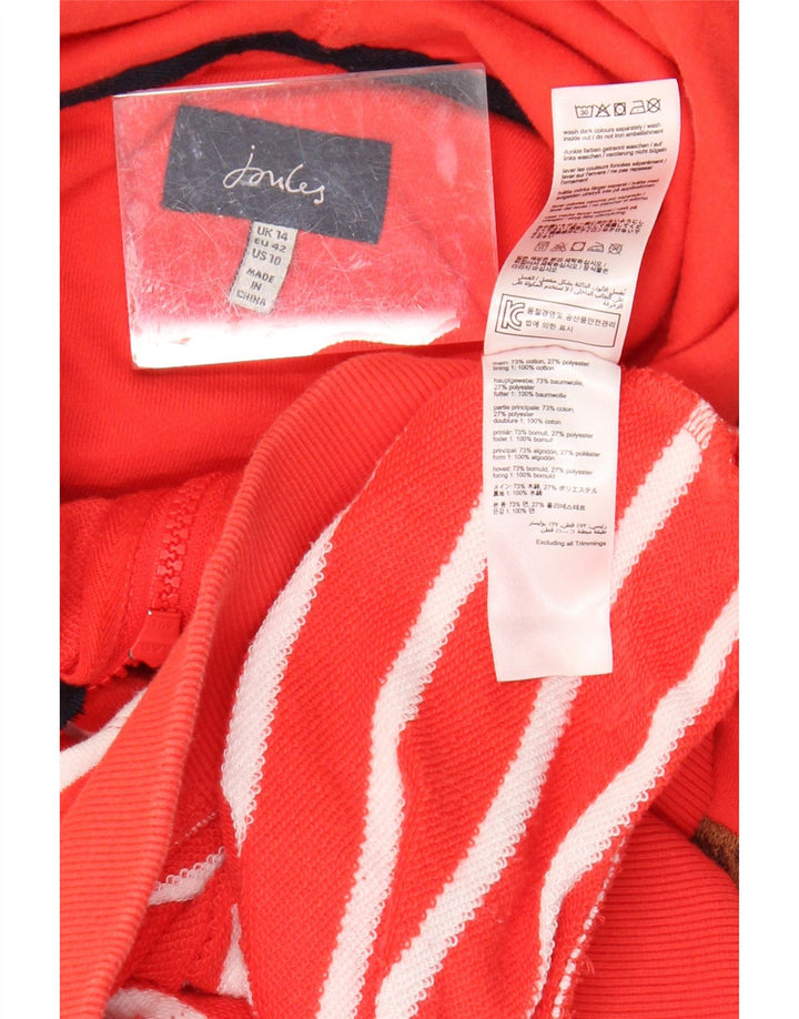 JOULES Pull à capuche court coupe ample avec fermeture éclair pour femme UK 14 Grand rayé rouge