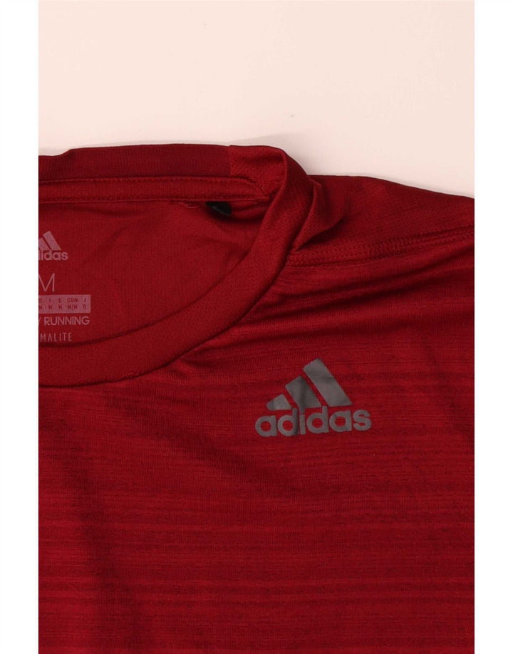 Adidas Homme Climalite T-Shirt Top Rouge Moyen Rayé Polyester