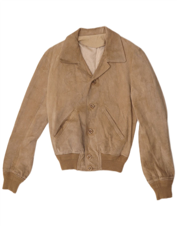 veste bomber en daim femme vintage IT 48 XL Beige