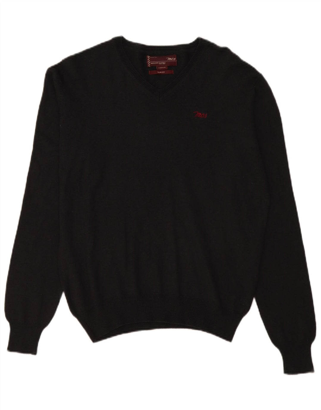 Marlboro Classics Pull coupe ajustée à col en V pour homme en laine noire moyenne