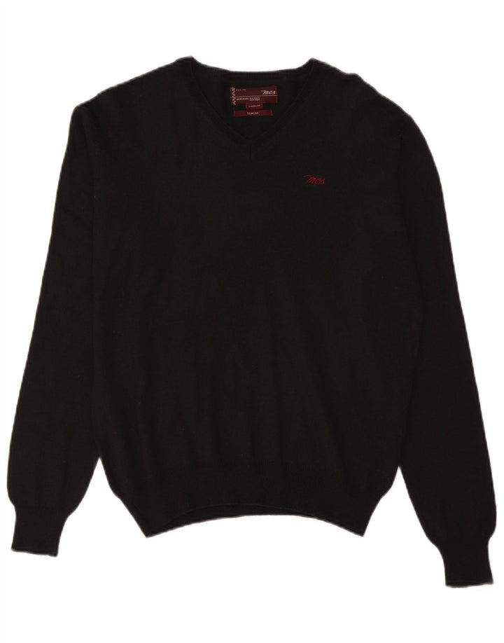 Marlboro Classics Pull coupe ajustée à col en V pour homme en laine noire moyenne