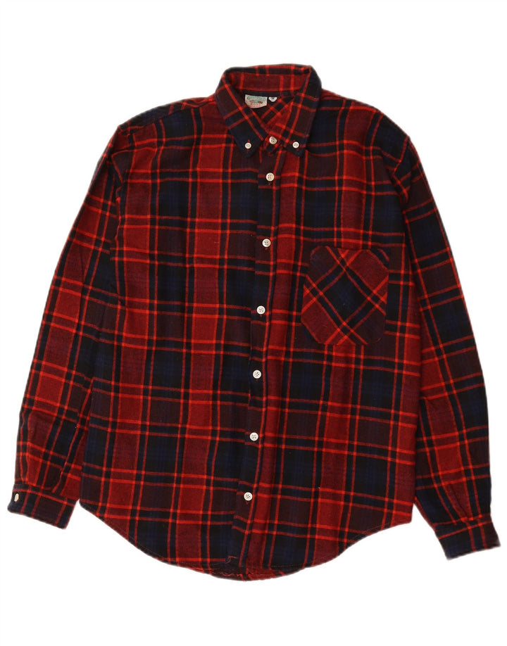vintage Chemise en flanelle pour hommes Coton à carreaux rouge moyen