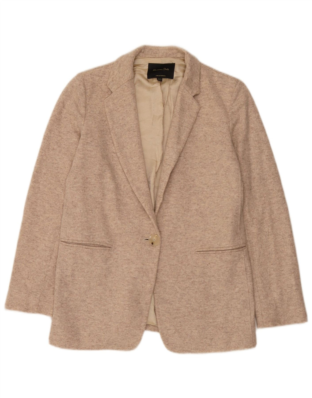 Massimo Dutti Veste Blazer En Tricot Pour Femme 1 Bouton EU 38 Petit Beige Moucheté