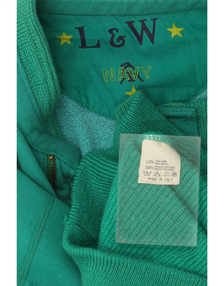 VINTAGE Pull Cardigan Homme Grande Laine Colorblock Verte