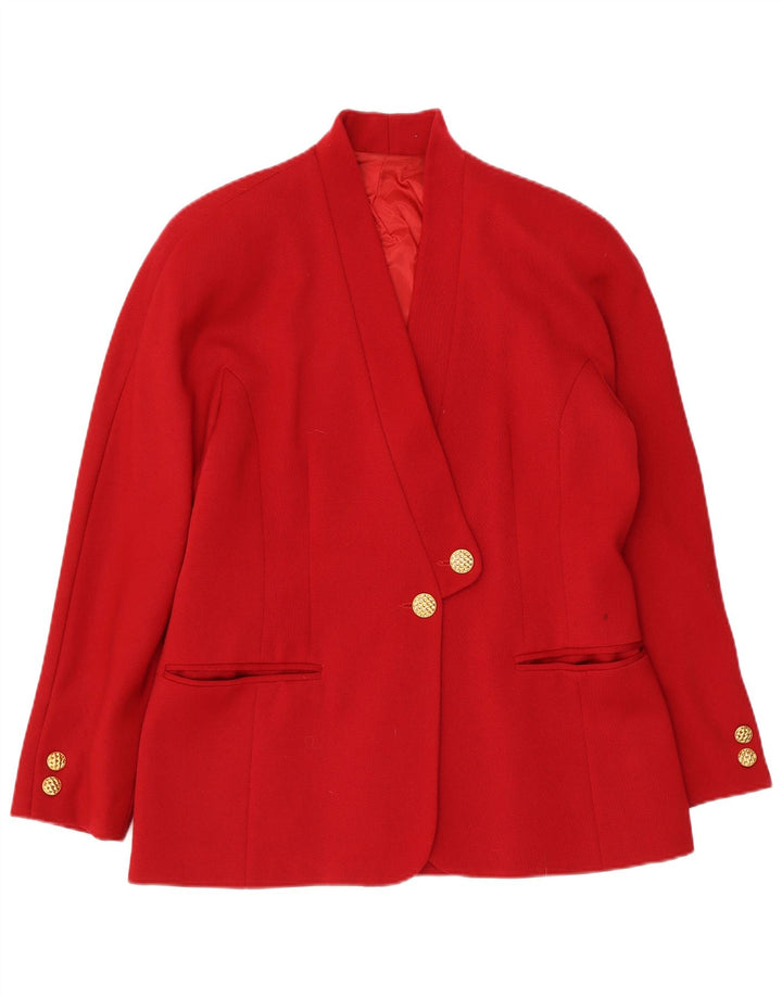 vintage Femme 2 Bouton Blazer Veste IT 44 Laine Vierge Rouge Moyen