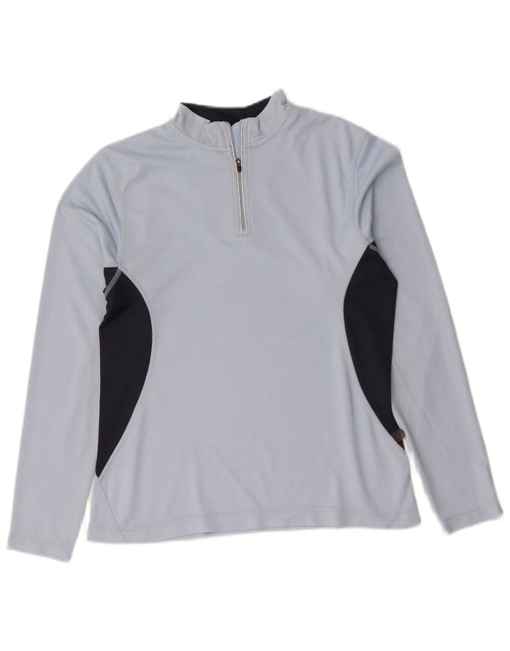 Crane Haut à col zippé et manches longues pour femme UK 10 Small Bleu Colorblock