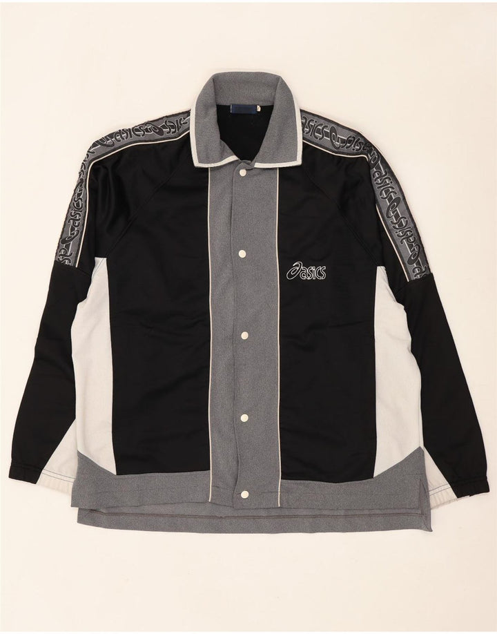 Asics Veste de survêtement graphique pour hommes, grand, noir, colour block