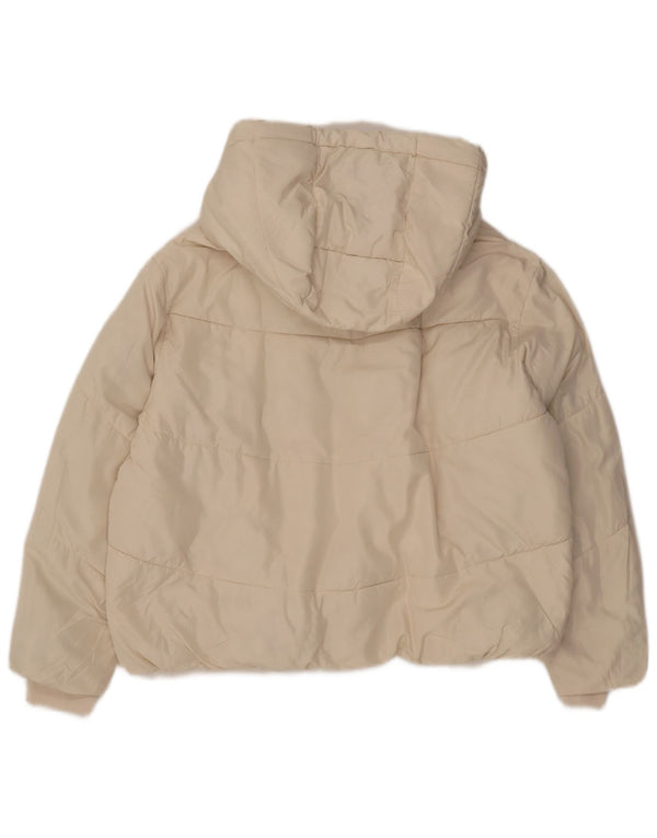 Zara Veste matelassée surdimensionnée à capuche pour femme UK 10 Small Off White Polyester