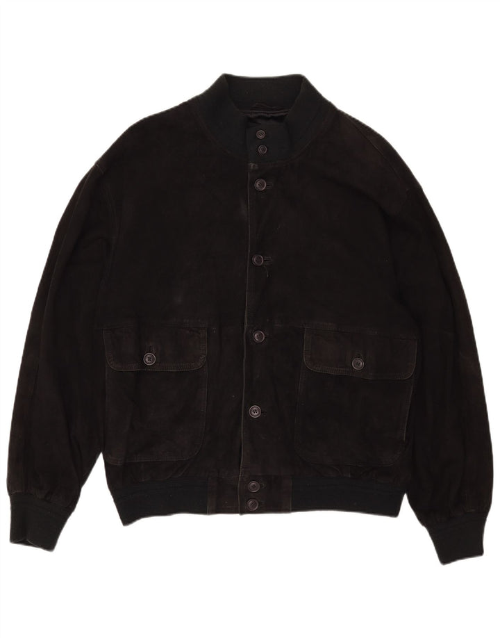 vintage Mens Suede Bomber Jacket UK 40 Grand Cuir Noir