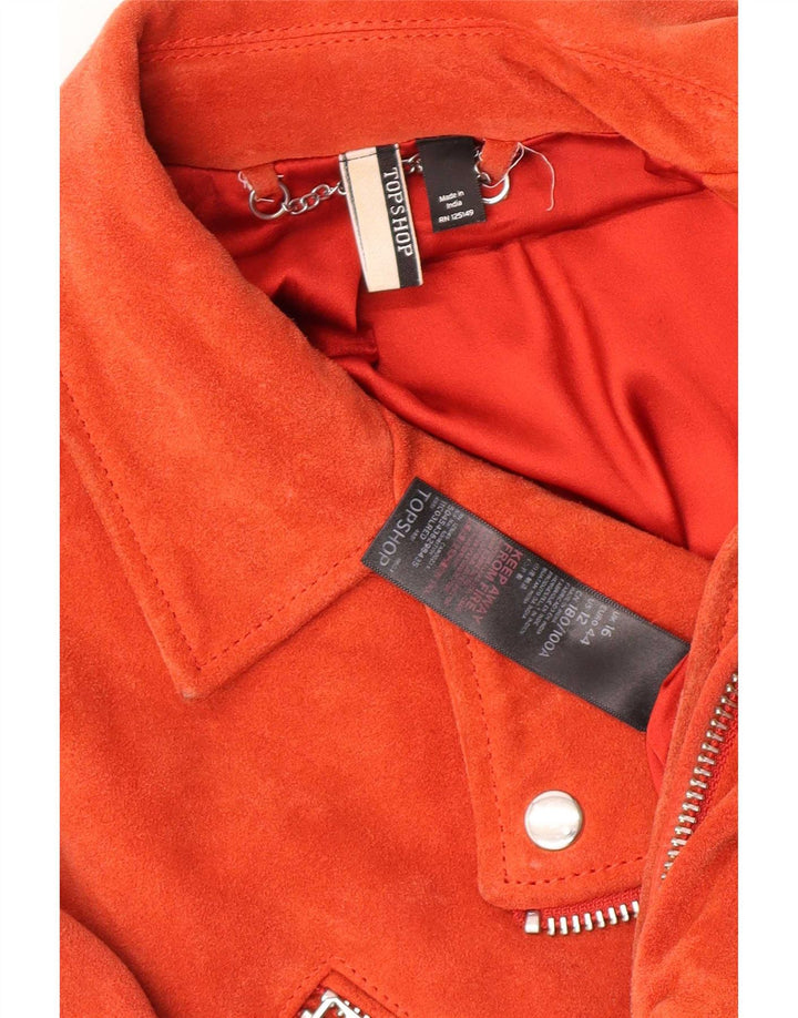 Topshop Veste de motard en daim pour femme UK 16 Grand cuir rose