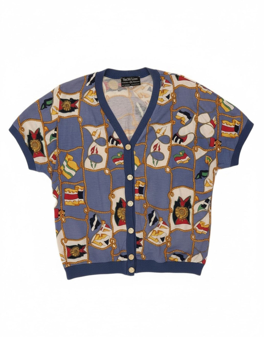 Ennedi Cardigan à manches courtes pour femme avec motif abstrait IT 46 Large Bleu