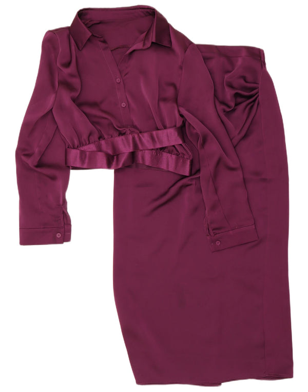 vintage Femmes 2 Bouton Pièce Jupe Ensemble XL W28 Violet Polyester