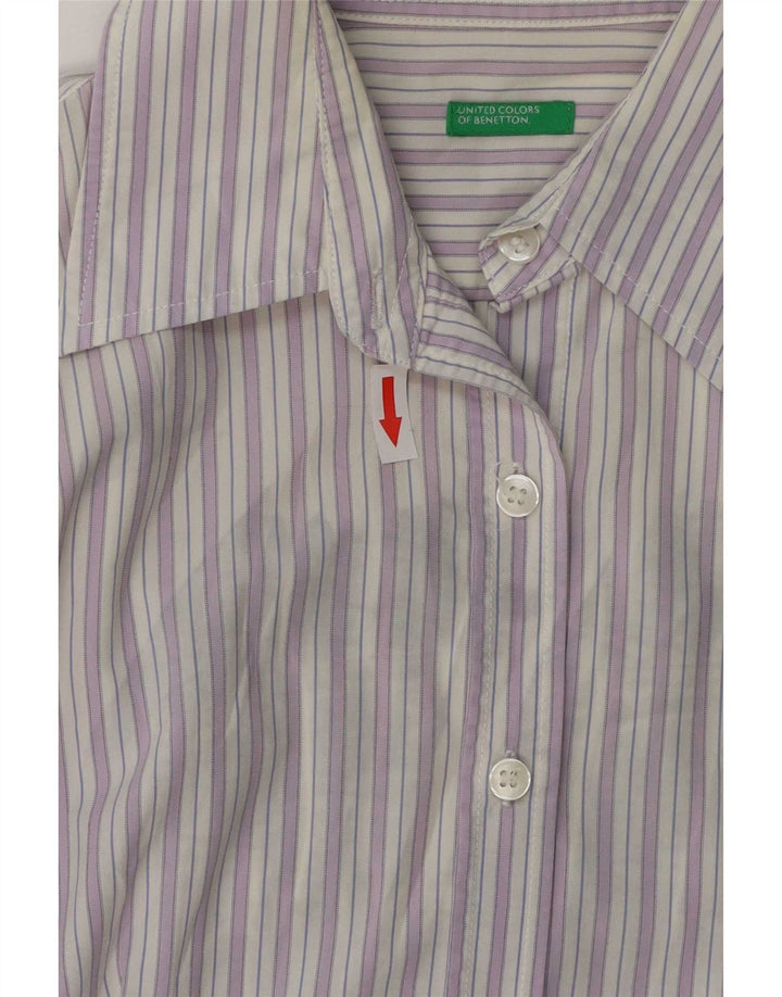 Benetton Chemise Femme UK 14 Coton Rayé Violet Moyen