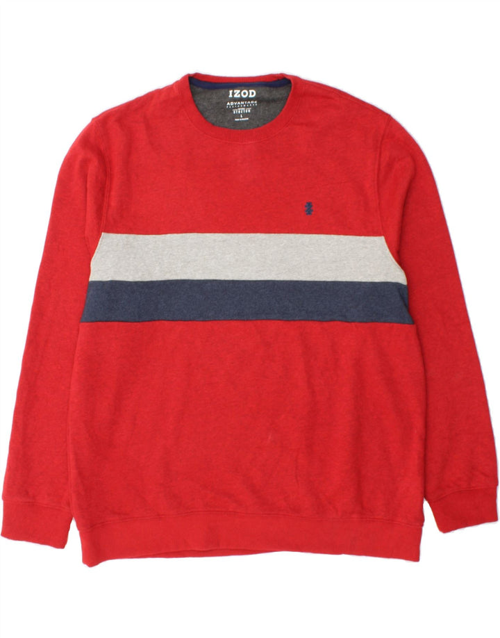 IZOD Mens Stretch Crew Neck Jumper Sweater Large Red Colourblock Cotton Vintage Izod and Second-Hand Izod from Messina Hembry 