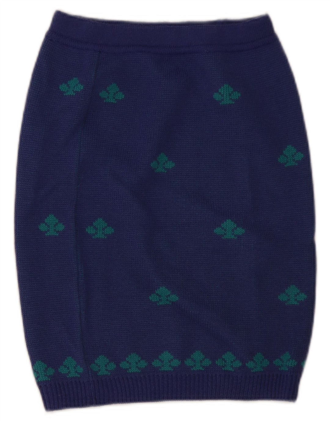 Stefanel Femme Jupe Crayon En Tricot W28 Laine Géométrique Bleu Moyen